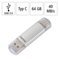 Hama Flash Pen Laeta, USB-C/USB-A 3.1, 64 GB, 40 MB/s, strieborný