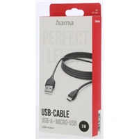 Hama kábel micro USB, 3 m, čierny (rozbalený)